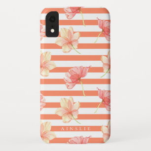 Trendy Waterverf Floral Coral Stripe Pattern iPhone XR Hoesje
