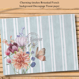 Trendy waterverf floral gestript Decoupage Blauw Tissuepapier