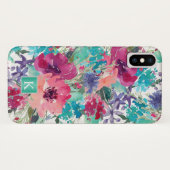 Trendy Waterverf Floral Pattern met Monogram Case-Mate iPhone Case (Achterkant (horizontaal))