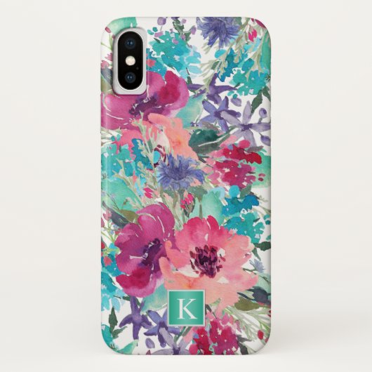 Trendy Waterverf Floral Pattern met Monogram Case-Mate iPhone Case (Achterkant)