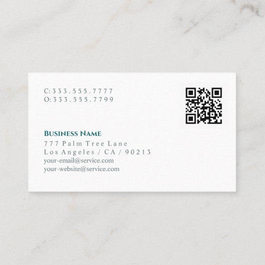 Trendy Waterverf Flower, naam, QR-code, Blauwgroen Visitekaartje (Achterkant)