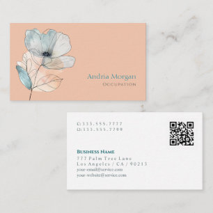 Trendy Waterverf Flower, naam, QR-code, perzik Visitekaartje