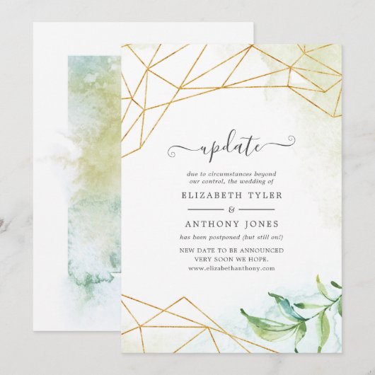 Trendy Waterverf Geometric Wedding Update Kaart (Voorkant / Achterkant)