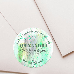 Trendy Waterverf Groen Rond Retouradres Etiket