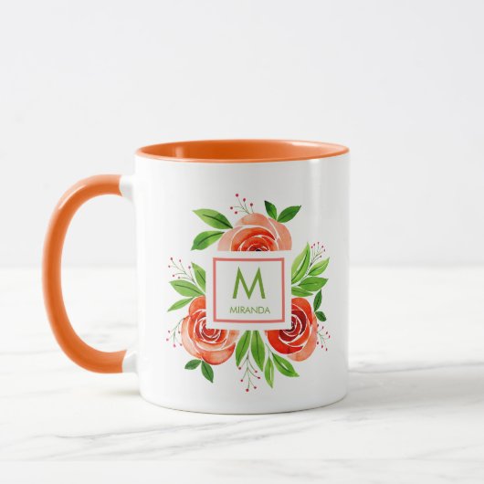 Trendy Waterverf Living Coral Rozen Monogram Mok (Links)