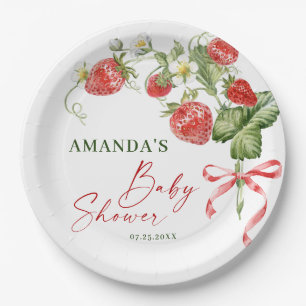 Trendy Waterverf Meadow Strawberry Baby shower Papieren Bordje