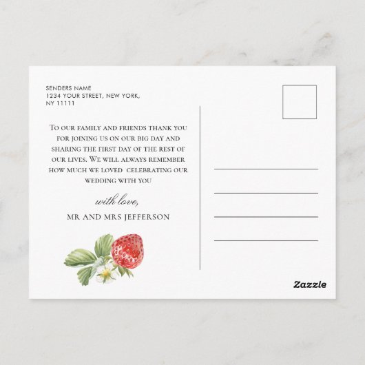 Trendy Waterverf Meadow Strawberry Bedankt Briefkaart (Achterkant)
