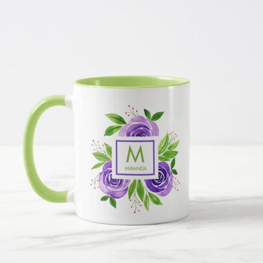 Trendy Waterverf Paars en Limoen Monogram Mok (Links)