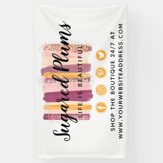 Trendy Waterverf Paint Strokes Plum Paars & Gold Spandoek (Verticaal)