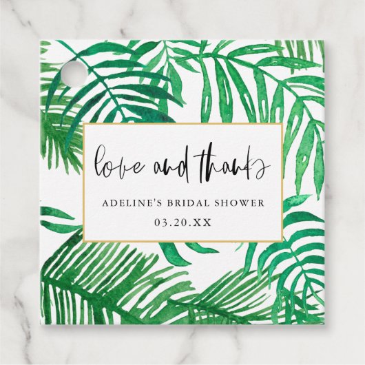 Trendy Waterverf Palm Leaf Liefde en Bedankt Brida Bedankjes Labels (Voorkant)