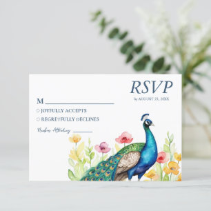 Trendy Waterverf Peacock Flowers RSVP Kaartje