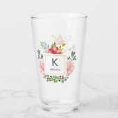Trendy Waterverf Peony Flowers | Monogram Glas (Achterkant)