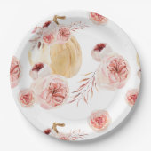 Trendy Waterverf Pompoen & Bloemen | Herfst Valeri Papieren Bordje (Voorkant)