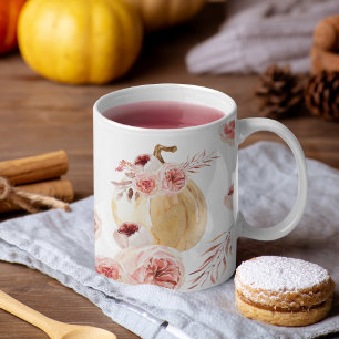 Trendy Waterverf Pumpkin & Flowers NajaarsHerfst Koffiemok