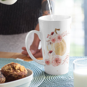 Trendy Waterverf Pumpkin & Flowers NajaarsHerfst Latte Mok