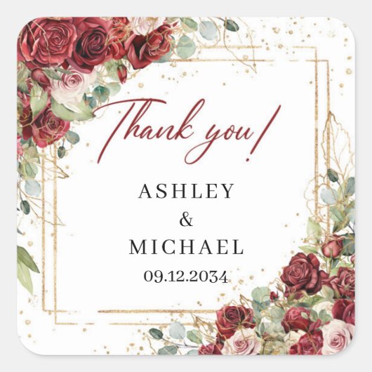 Trendy waterverf rood en blos bruiloft sticker (Voorkant)