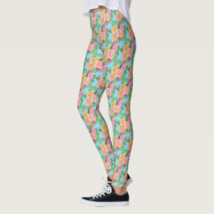 Trendy Waterverf roze bloemen op lichtblauw Leggings