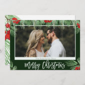 Trendy Waterverf Script Merry Kerstfoto Feestdagenkaart (Voorkant / Achterkant)