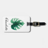 Trendy Waterverf Tropische Groene Monstera Leaf Bagagelabel (Voorkant horizontaal)