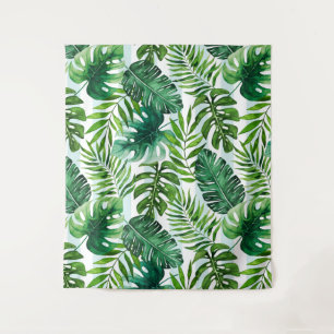 Trendy Waterverf Tropische monstera en palmbladere Wandkleed