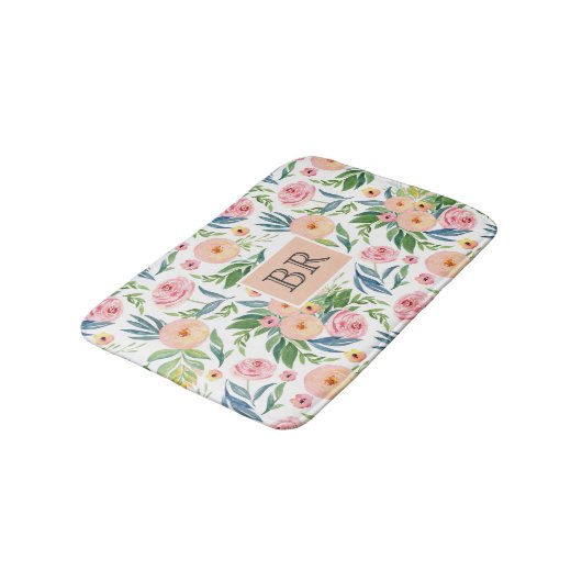 Trendy waterverven pastelroze en perzikerponies badmat (Gekanteld)