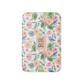 Trendy waterverven pastelroze en perzikerponies badmat (Voorkant Verticaal)