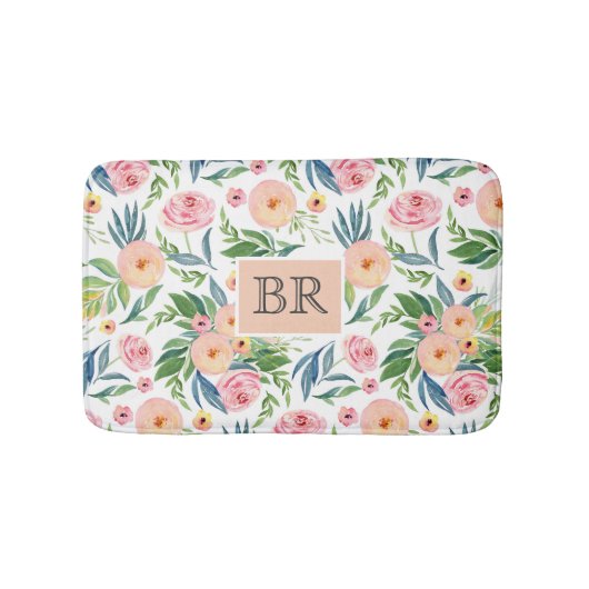 Trendy waterverven pastelroze en perzikerponies badmat (Voorkant)