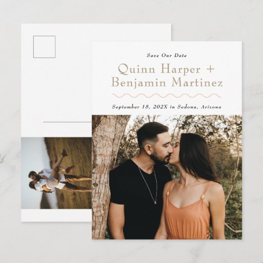 Trendy Wave Photo Save the Date Briefkaart (Voorkant / Achterkant)