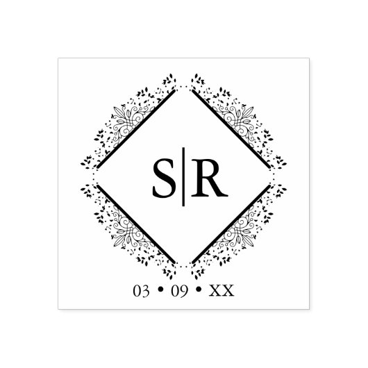 Trendy Wedding Initialen Ornamental Sophisticated Rubberstempel (Afrduk)