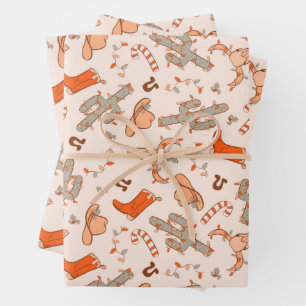 Trendy Westerne Cowboy esthetische kerstpatroon Inpakpapier Vel
