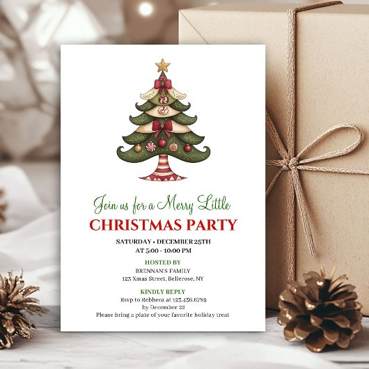 Trendy whimsical Christmas tree winter party card Kaart