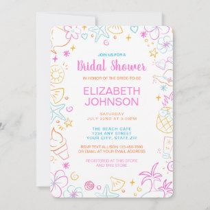 Trendy Whimsical Hand Getekende Strand Bruidsfeest Kaart