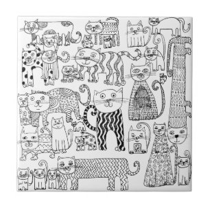 Trendy Whimsical Zwart en Wit Kattenpatroon Tegeltje