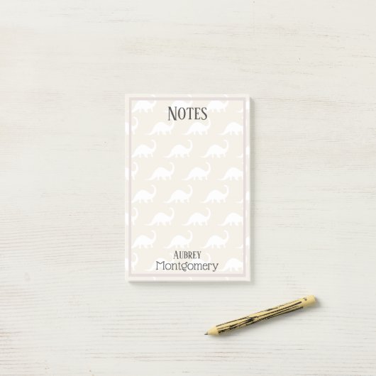 Trendy White Brontosaurus Dinosaurs Personalized Post-it® Notes (Op bureau)