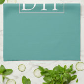 Trendy White DIY Monogram/Naam LtGrey Border, Blau Theedoek (Gevouwen)