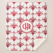Trendy White en Red Damask Monogram Sherpa Deken (Voorkant)