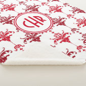 Trendy White en Red Damask Monogram Sherpa Deken (3/4)