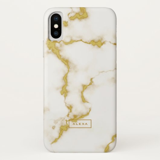 Trendy white faux marble gold accents Case-Mate iPhone case (Achterkant)