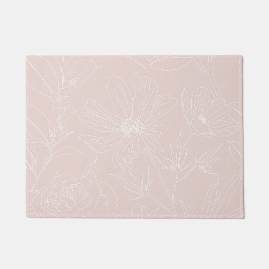 Trendy White Flowers schetst het 'Blush Pink'-ontw Deurmat (Voorkant)