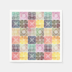 Trendy White Geometric Ornament Colorful Tile Art Servet