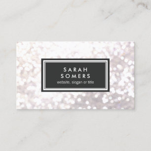 Trendy White Glitter Bokeh Stylish Black Plaque Visitekaartje