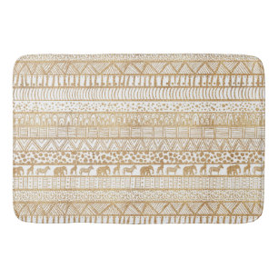 Trendy White & Gold Tribal African Pattern Badmat