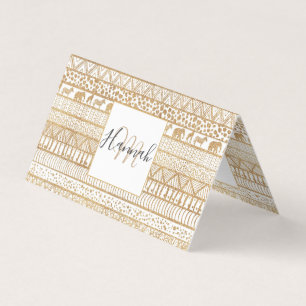 Trendy White & Gold Tribal African Pattern Visitekaartjes