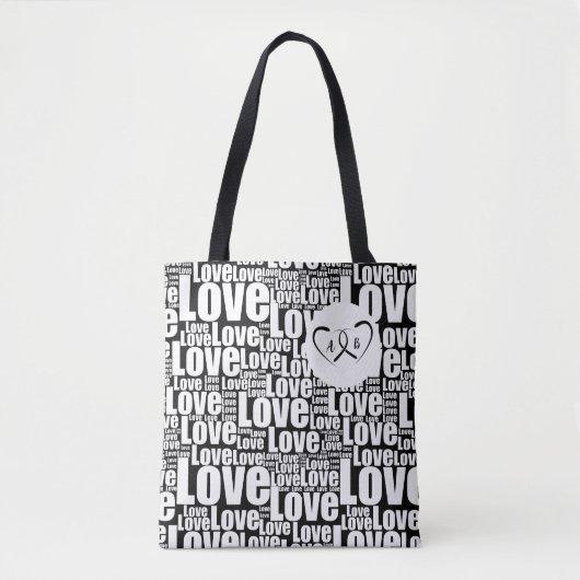 Trendy White Love Typography & Entwined Hearts Draagtas (Voorkant)