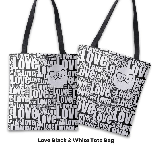 Trendy White Love Typography & Entwined Hearts Draagtas