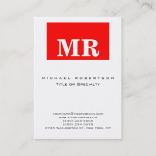 Trendy White Red Minimalist Monogram Visitekaartje