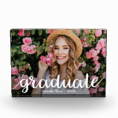 Trendy White Script Afstuderen Modern Fotoblokken (Voorkant)