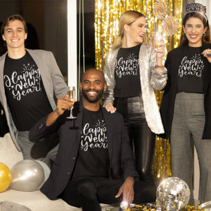 Trendy White Script Happy Nieuwjaar T-shirt