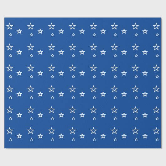 Trendy White Star Pattern Blue Cadeaupapier (Vlak)