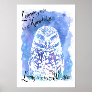 Trendy wijze owl blue waterverf inspirerend poster